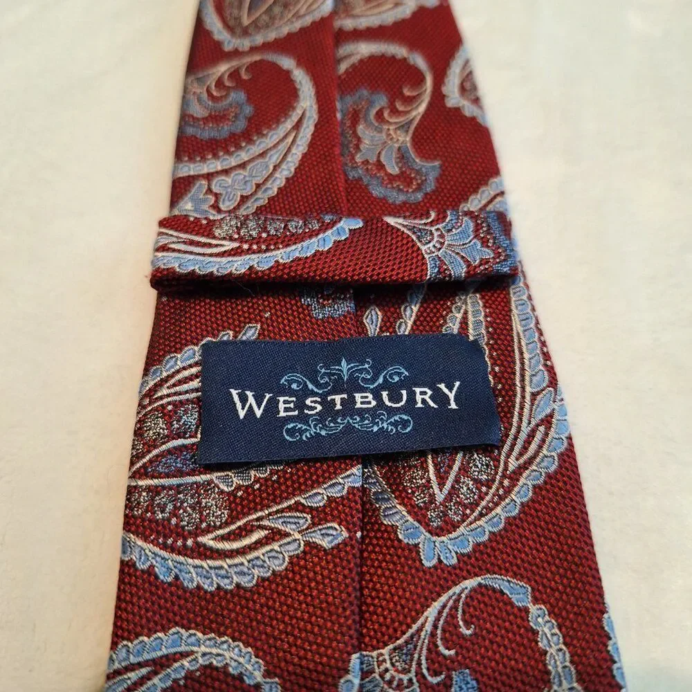 Westbury 100% Silk Mens Neck Tie Red‎ And Blue Paisley Design Business Casual